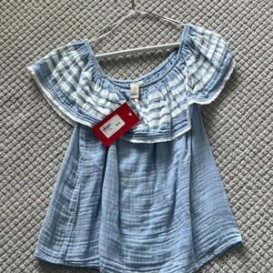 Allison Joy Blue and White Ruffled Blouse